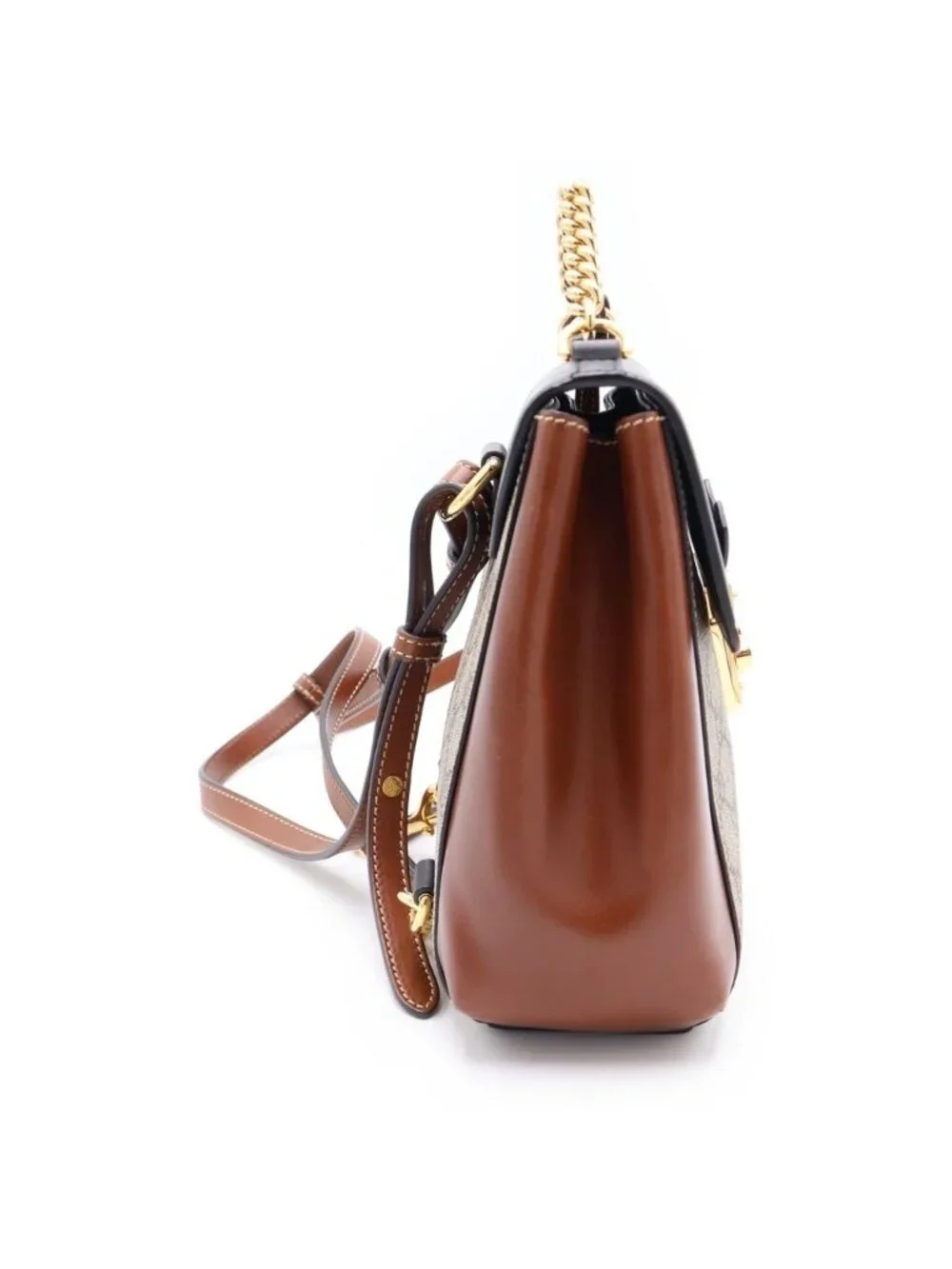 Gucci GG Supreme Backpack Brown Beige Black Leather Gold